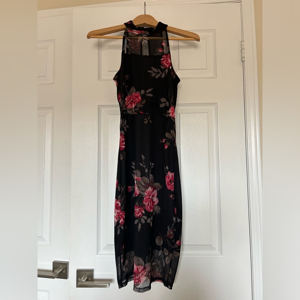 Dress Black with Flowers, midi length from Guess size M